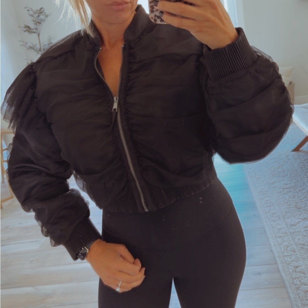Anthropologie Black Appliqué Bomber Jacket - Picture 5 of 9